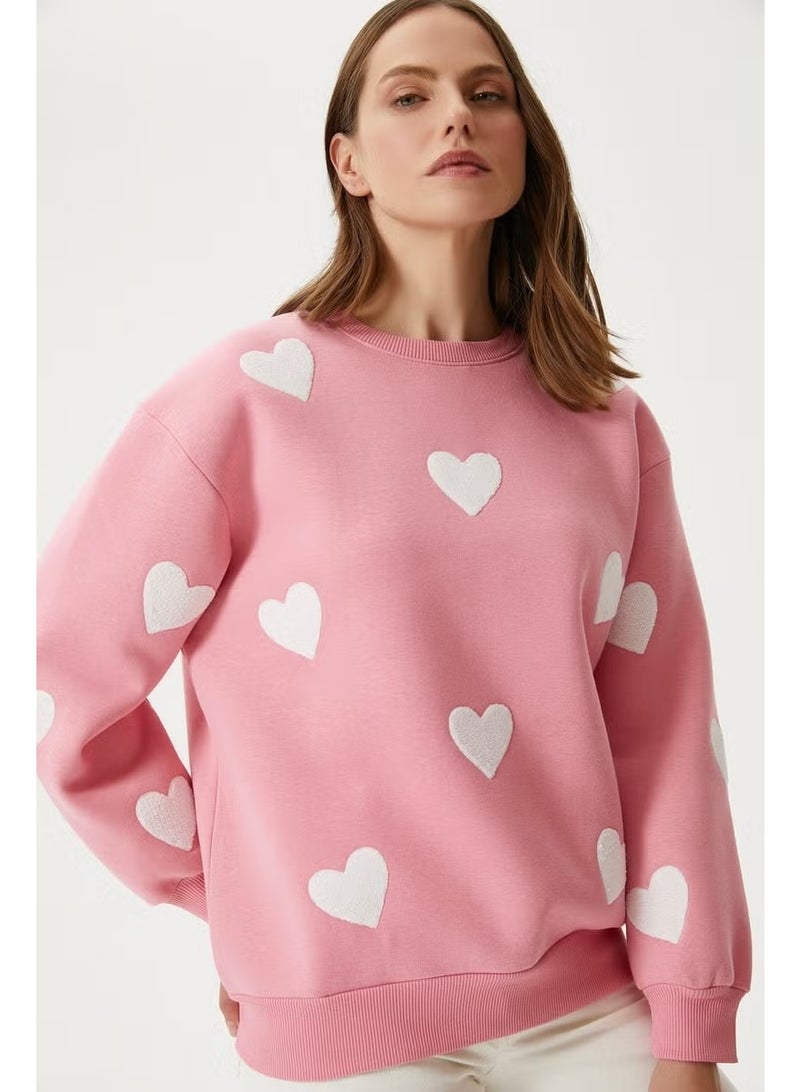 Ritnice Women's Love Heart Embroidered Pink Sweatshirt - Image 1